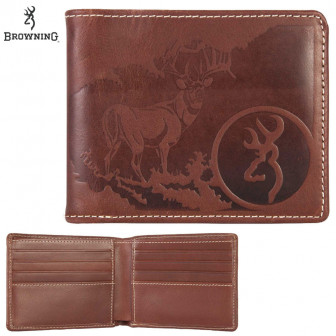 Browning Leather Embossed Bi-Fold Wallet- Brown