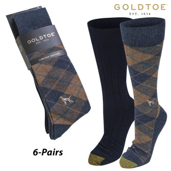 Gold Toe Dog & Blackwatch Ribbed Crew Socks (L) 6-PAIR