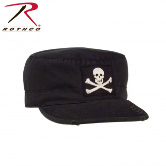 Rothco Vintage Military Fatigue Jolly Roger Cap (XL)- Black