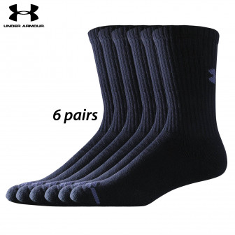 UA Socks: 6-PAIR Chrg Ctn Crew (L) BLK