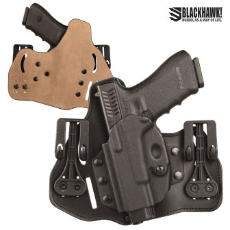 Blackhawk 3 Slot Leather Tuckable Pancake Holster Glock 9/40/357 LEFTHAND (00)- Black