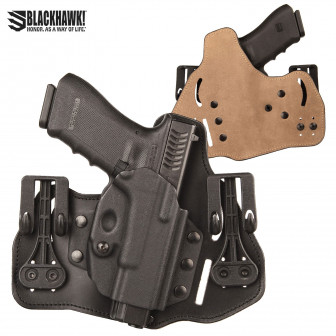 Blackhawk 3 Slot Leather Tuckable Pancake Holster Glock 9/40/357 RH (00)- Black