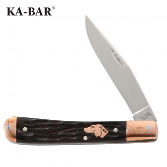 Ka-Bar Coppersmith Trapper Folder Knife- Brown w/Bone Hndl