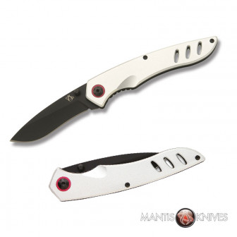 Mantis Sliver Folder Knife- Silver Hndl/Black Blade
