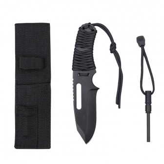 Paracord Survival Knife & Fire Starter - Black