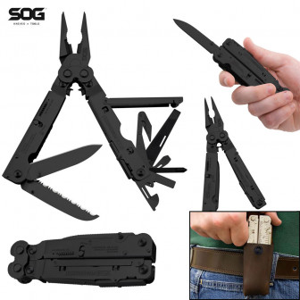 SOG PowerAssist Multi-Tool w/Leather Sheath- Black Oxide