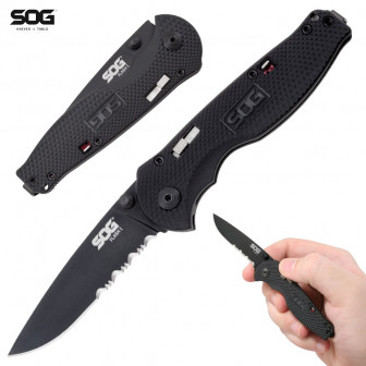 SOG Flash I Folder Par. Serrated- Black TiNi