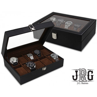 J.G. Raines Dominus 10-pc Watch Box - Black Leather