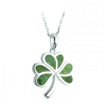 Solvar Sterling Silver Marble Shamrock Necklace w/Chain