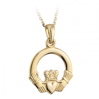Solvar Gold Plate Large Claddagh Necklace w/ Chain