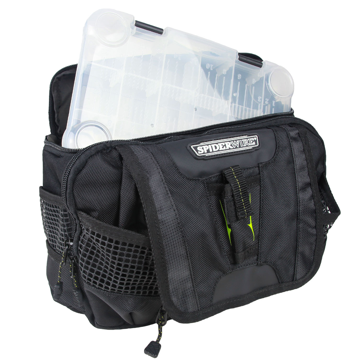 SpiderWire Tackle Bag Waistpack w/Med. Utility Tackle Box- Black