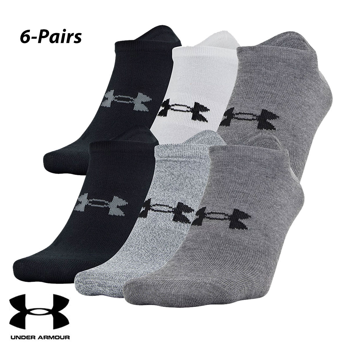 6 Pairs Under Armour Essential Lite No Show Socks (L) | Field Supply