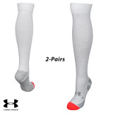 UA Socks: 2-PAIR High Rise Cushioned OTC (L)- White/Mod Gray 