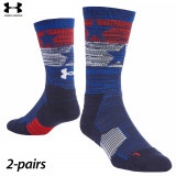 UA Socks: 2-PAIR Unrivaled 2.0 Stars & Stripes Crew (L) Royal