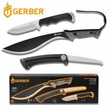 Gerber 3-Knife Set: Pursuit Hunting Kit (Kukri Machete, Saw, Fixed Blade)