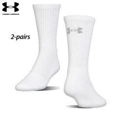 UA Socks: 2-PAIR Train Crew (L)- White 