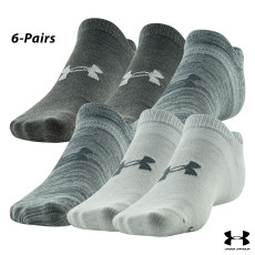 UA Socks: 6-PAIR Essential Lite No Show (L)- Halo GY/Halo GY/Pitch GY