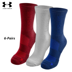 UA Socks: 3-PAIR Playmaker Crew (L) Cardinal/White/Navy