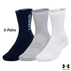 UA Socks: 3-PAIR Maker Mid-Crew (L)- MID. NV/WHT/Neo Turq.