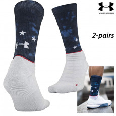 UA Socks: 2-PAIR Unrivaled Tie-Dye Stars Crew (L)- White
