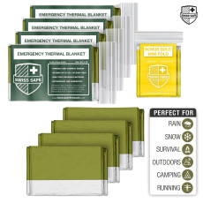 5-PK: Swiss Safe Emergency Blankets (4/pk)- Army Green + Bonus Gold Blanket